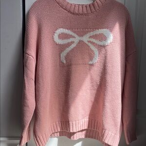 Sincerely Jules Pink and White Crew Neck Sweater with Bow Design